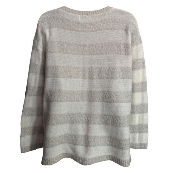 Joseph A Ivory & Light Gray Striped Sweater Size L - Picture 5 of 10